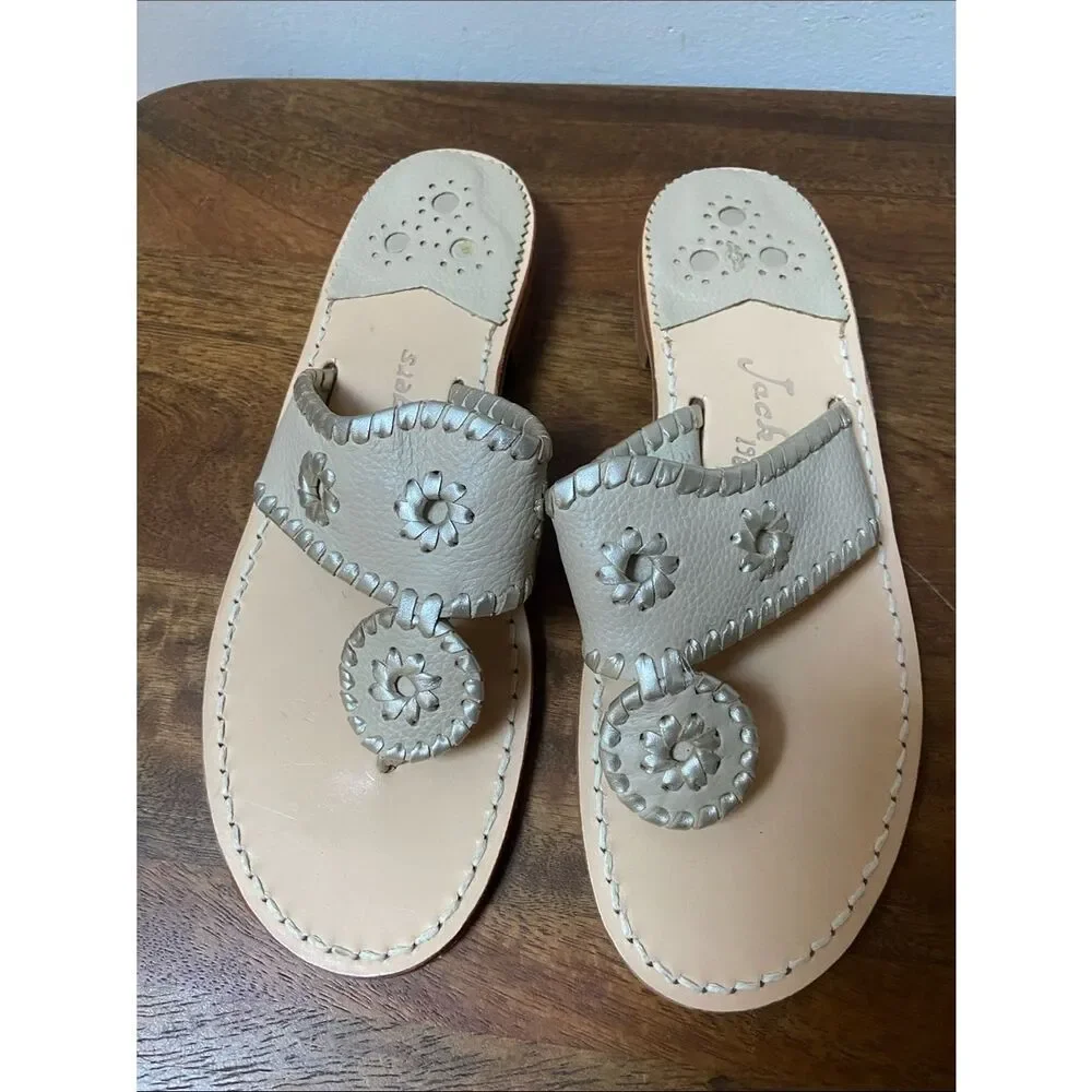 Jack Rogers Women's Hamptons Sandal Beige and Gold